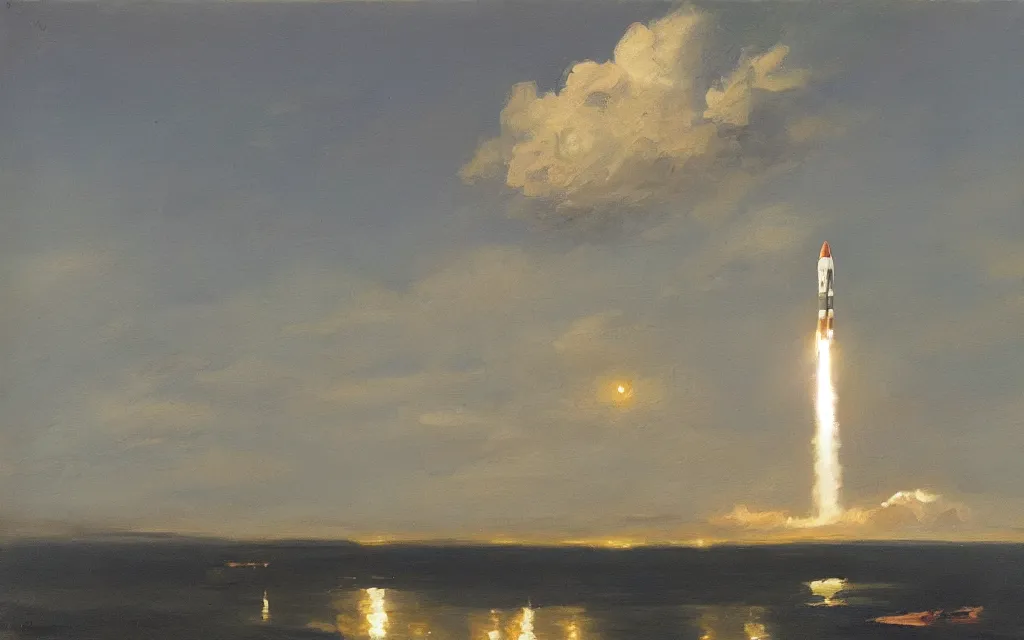 Image similar to a painting of a rocket, oil on canvas, by edelfelt