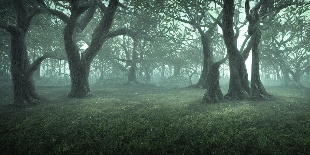 Image similar to Beautiful 3d render of the Mysterious forest