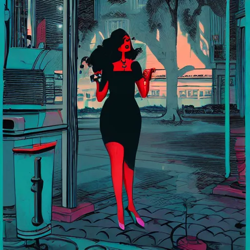 Image similar to a colorful comic noir illustration of a hauntingly beautiful woman singing the blues in new orleans by sachin teng, by queens of the stone age, dark vibes, pastel lighting, cinematic, depth of field, 8 k, high contrast, trending on artstation