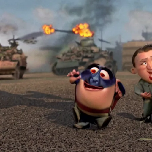 Prompt: Pixar reenactment of World War 2