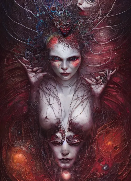 Prompt: the knave of hearts, highly detailed, cinematic, 8 k, by megan duncanson, benjamin lacombe, adrian borda, stanley artgermm, tom bagshaw, craig mullins, carne griffiths, ayami kojima, beksinski, giger, trending on deviantart, hyper detailed, horror, full of colour