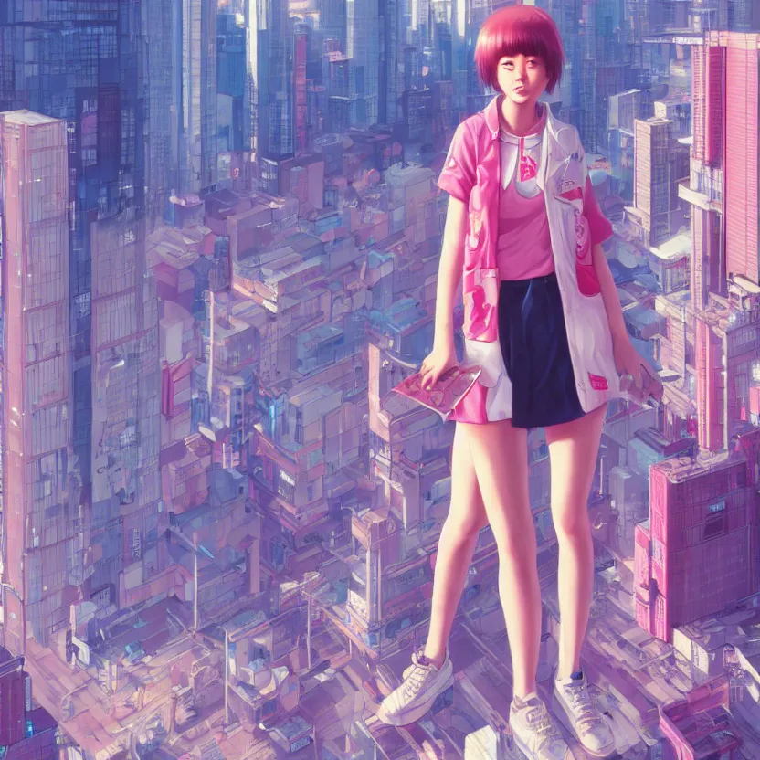 Image similar to 1 9 8 0 s japanese girl in a city pop city, hyper detailed, 8 k, trending, in artstation, digital painting, studio quality, cryengine, character design, smooth, sharp focus