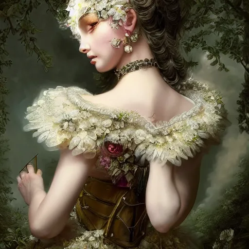 Image similar to A masterpiece ultrarealistic ultradetailed portrait of a Incredibly beautiful angel armored princess knight IN INCREDIBLE FEARFUL sharp poisoned GAS MASK WITH FLOWERS and swarovski crystals. baroque renaissance. in the forest. White amazing corset. medium shot, intricate, elegant, highly detailed. trending on artstation, digital art, by Stanley Artgerm Lau, WLOP, Rossdraws, James Jean, Andrei Riabovitchev, Marc Simonetti, Yoshitaka Amano. background by James Jean and Gustav Klimt, light by Julie Bell, 4k, porcelain skin. BY ZDIZISLAW BEKSINSKI Cinematic concept art