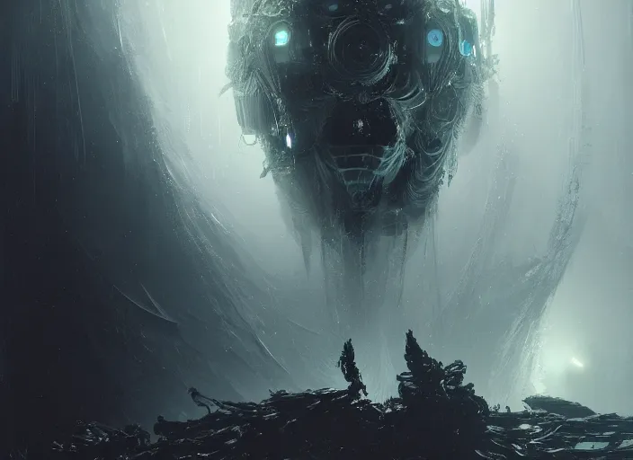 Image similar to a mysterious translucent space alien, eerie shimmering surroundings, concept art, intricate, detailed, award - winning, cinematic, octane render, 8 k, photorealistic, by tsutomu nihei, by emil melmoth, by gustave dore, by craig mullins, by yoji shinkawa