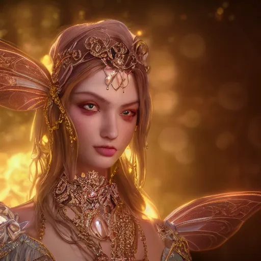 Image similar to portrait of fairy princess, glowing, ornate and intricate jewelry, jaw dropping beauty, glowing background lighting, white accent lighting, hyper detailed, fairy tale, 4 k octane render