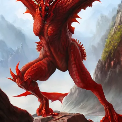 Image similar to a movie still frame, of a stoic red dragon sitting on a large rock, oil on linen, detailed painting, by tooth wu, artgerm, fantasy concept art portrait, by bayard wu,