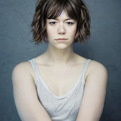 Image similar to a masterpiece portrait photo of a beautiful young woman who looks like a manic pixie dream girl mary elizabeth winstead, symmetrical face