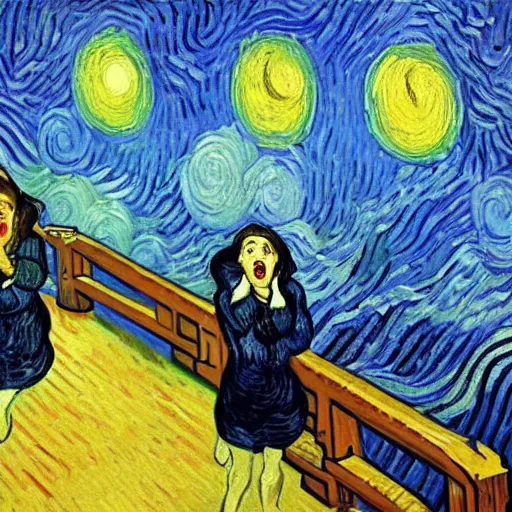 Image similar to high quality high detail painting by vincent van gogh, hd, screaming woman, photorealistic lighting