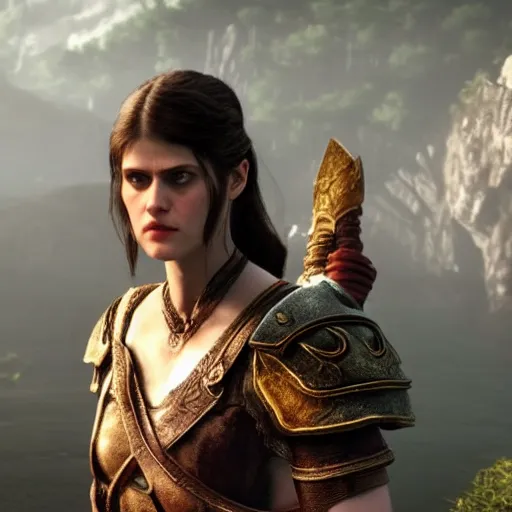 Image similar to Film still of Alexandra Daddario, from God of War (2018 video game)