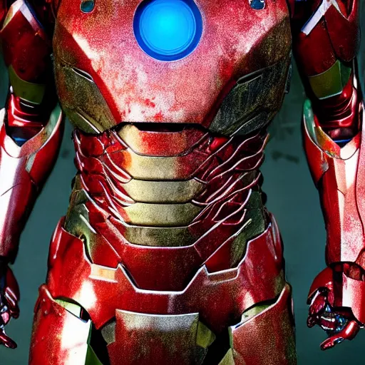 Prompt: rusted iron man suit, 4k realistic photo