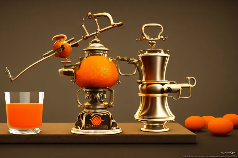 Image similar to a very detailed concept art clockwork orange samovar, trending on artstation, digital art, 4 k, hyper realistic, octane render, sharp focus