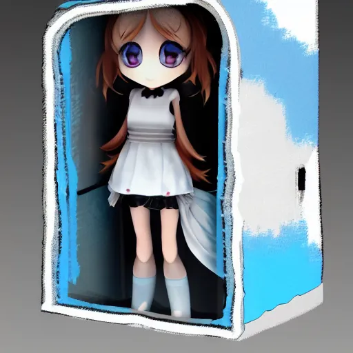 Image similar to cute fumo plush of a girl who has a collection of souls in her mansion trapped in jars, black and white and blue, vray