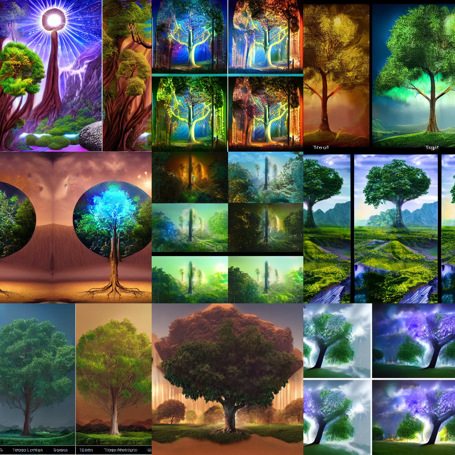 Prompt: tree of life, four seasons, volymetric light, highly detailed matte painting