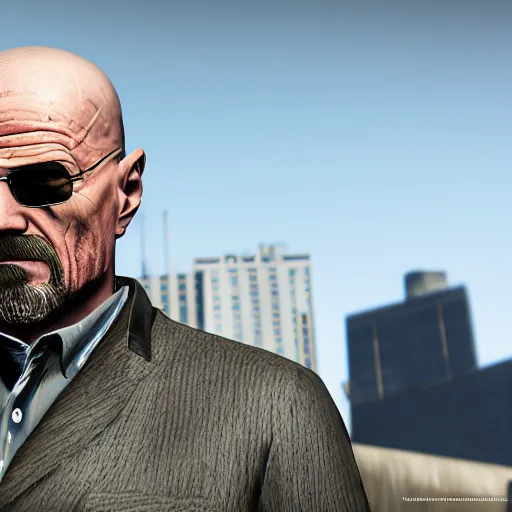 Image similar to walter white in gta v, 4 k, high detail, high - resolution photograph, professional photography, ultra - detail