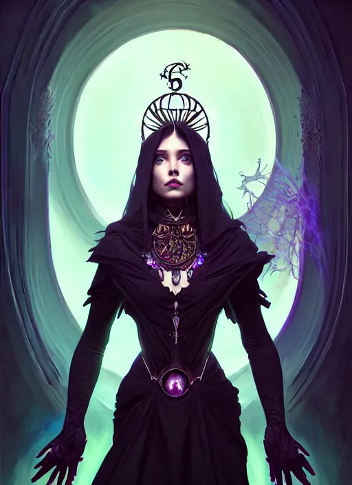 Image similar to a beautiful cinematic female Necromancer Sorceress, galatic shamen with Quantum energy fantasy, fantasy magic, undercut hairstyle, dark light night, intricate, elegant, sharp focus, illustration, highly detailed, digital painting, concept art, matte, art by WLOP and Artgerm and Greg Rutkowski and Alphonse Mucha, masterpiece