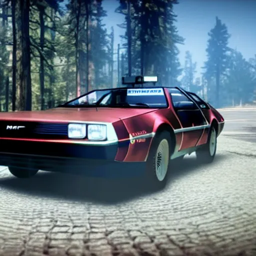 Prompt: dmc 1 2 delorean in red dead redemption 2