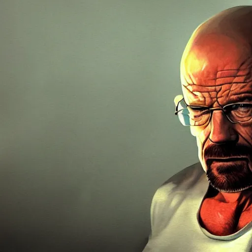 Image similar to walter white as an aggressive muscular bodybuilder, dynamic lighting, photorealistic concept art, trending on artstation, stunning visuals, creative, cinematic, ultra detailed