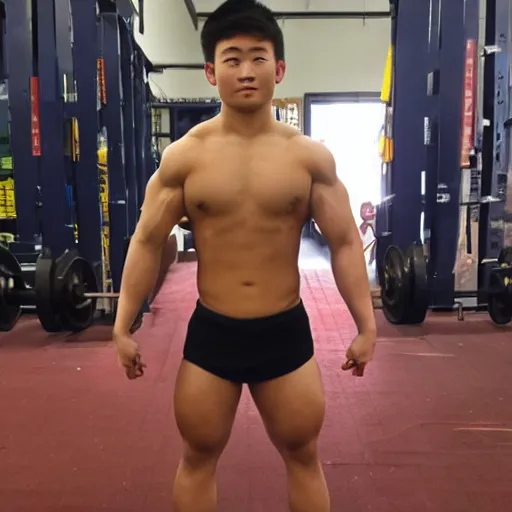 Image similar to austin liu, age 1 7, extremely buff, 6 0 0 lbs