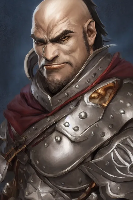 Image similar to A realistic anime portrait of a D&D male half-orc warrior, two handed sword, plated armor, dungeons and dragons, tabletop role playing game, rpg, jrpg, digital painting, by Stanley Artgerm Lau, Sakimichan, WLOP and Rossdraws, digtial painting, trending on ArtStation, SFW version