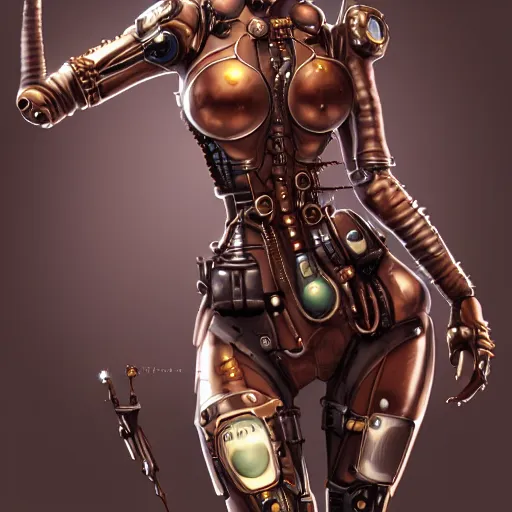 Prompt: frontal fullbody painting of a beautiful , steampunk cyborg, feminine figure, higly detailed, ultraHD, 8k, smooth , pixiv art, cgsociety, artgem, high quality, digital illustration, concept art, masterpiece