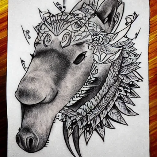 Prompt: elaborate irezumi tattoo concept of a capybara, tattoo sketch, ink, coherent