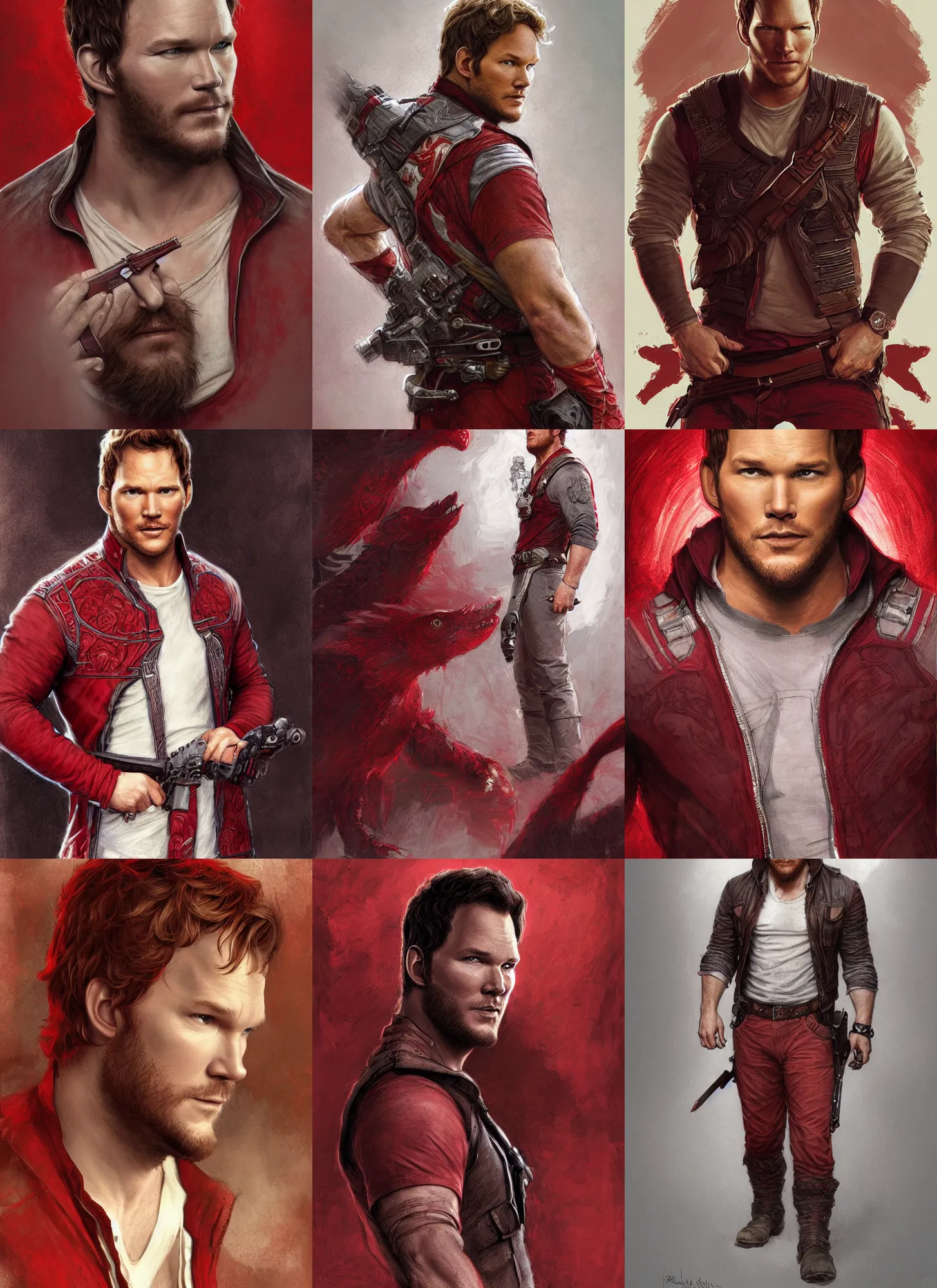 Prompt: chris pratt, red and white clothes, long beard, intricate, highly detailed, artstation, sharp focus, illustration, jurgens, aleksi briclot, rutkowski, bouguereau, mucha