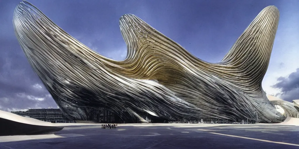 Image similar to knitting gold zaha hadid architecture by giger alien