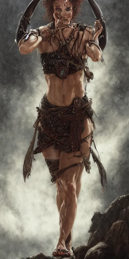 Image similar to beautiful warrior princess covered in sweat by gerald brom, photo realistic, 4 k,