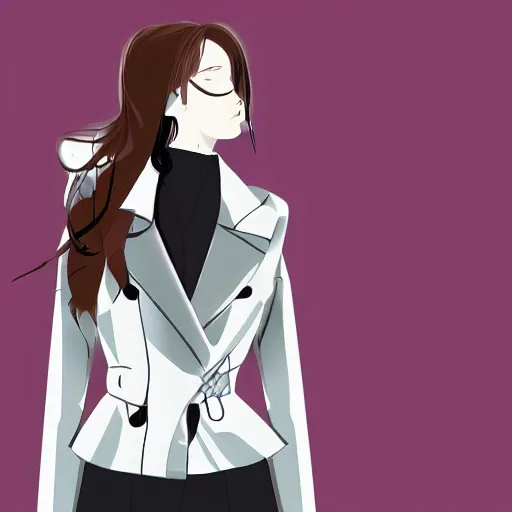 Prompt: futuristic sci - fi white trench coat, clothing design, illustration, 2 d game, anime