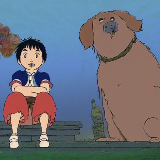 Prompt: film still from baldo the dog in the style of studio ghibli