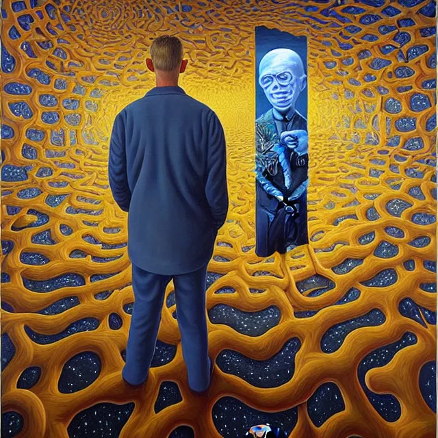 Image similar to an oil on canvas portrait painting of john carmack, surrealism, surrealist, cosmic horror, rob gonsalves, high detail