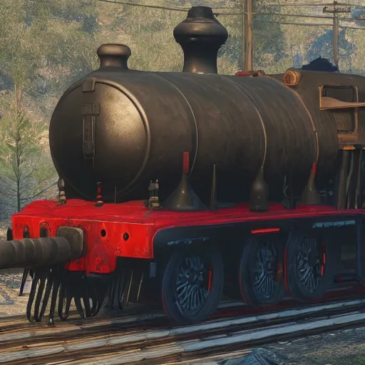 Image similar to futuristic sleek steam locomotive in red dead redemption 2