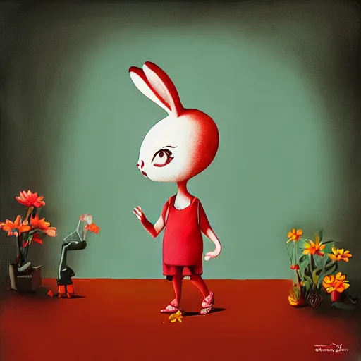 Prompt: after tea with a bunny and a little girl in 3 d by roby dwi antono