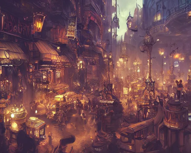 Prompt: bustling underbelly of a thriving steampunk city by james paick, trending on cgsociety, unreal engine, 4 k wallpaper