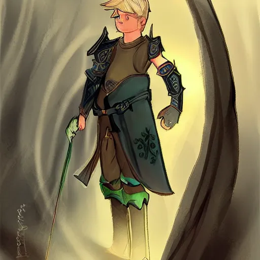 Prompt: A blonde boy fantasy thief in a fantasy setting, epic fantasy art style