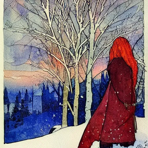 Image similar to winter girl watercolor by bilibin