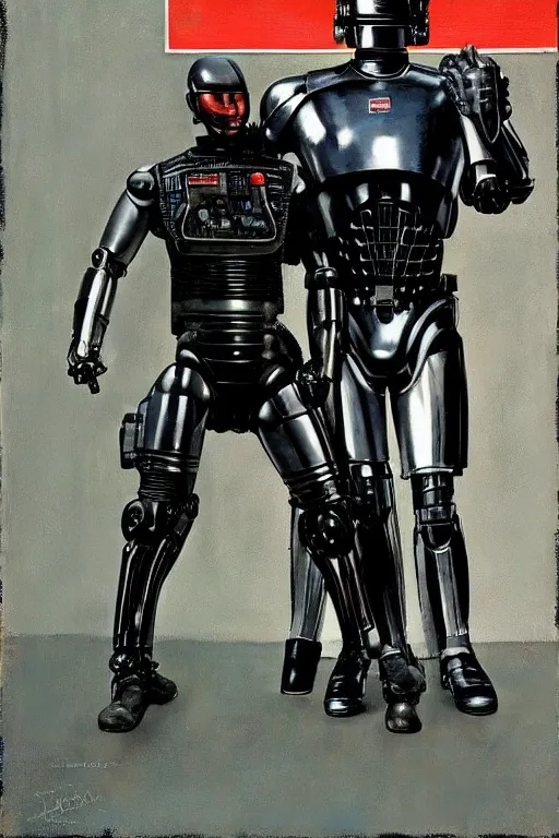 Image similar to robocop painted by Norman Rockwell