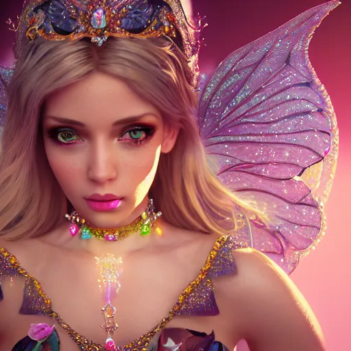 Image similar to portrait of fairy princess, glowing, ornate and intricate jewelry, jaw dropping beauty, glowing background lighting, white accent lighting, hyper detailed, fairy tale, 4 k octane render