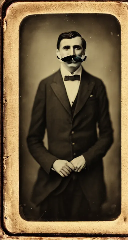 Image similar to a wet plate photograph, a portrait of a well dressed man with a walrus mustache