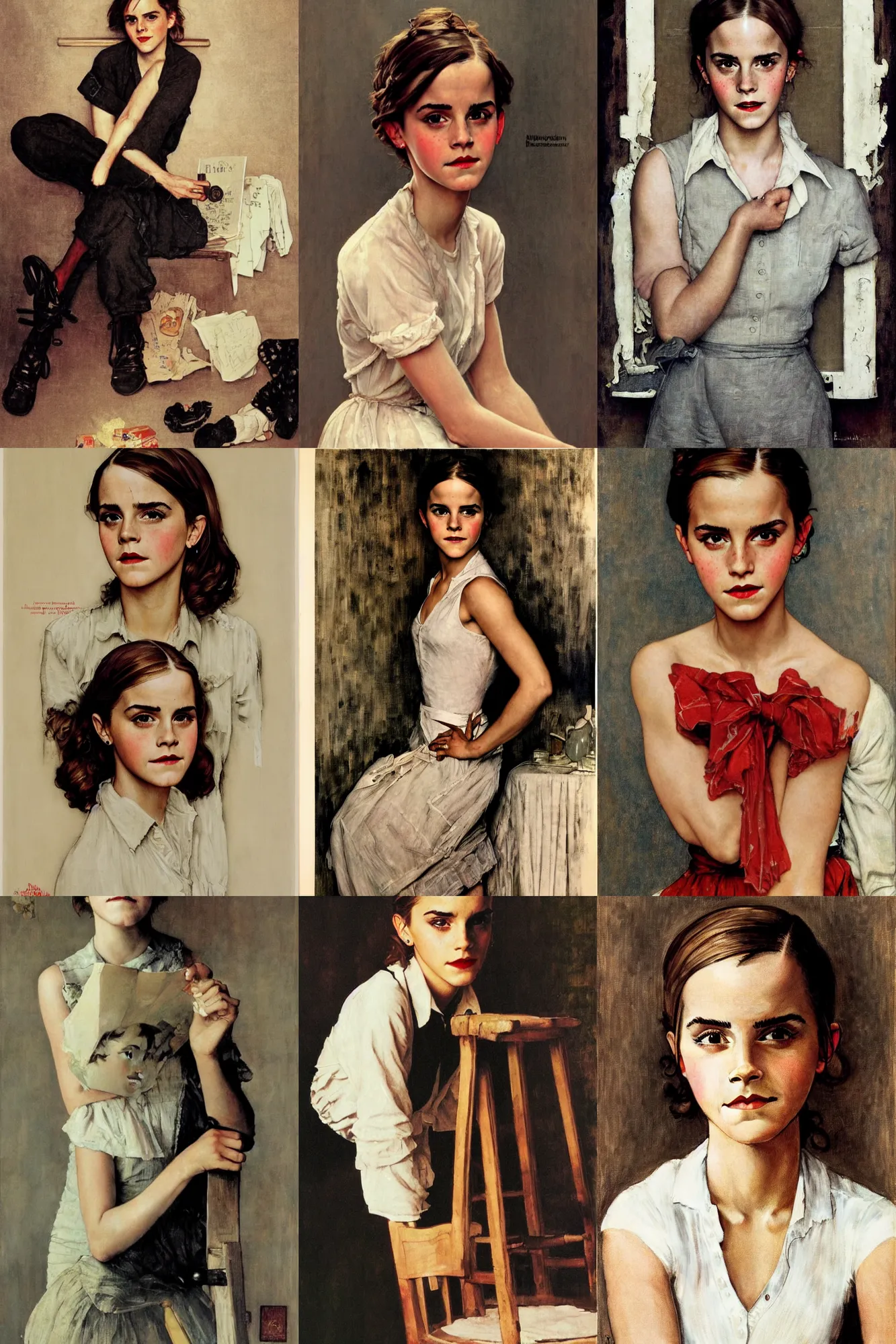 Prompt: Emma Watson, portrait by Norman Rockwell