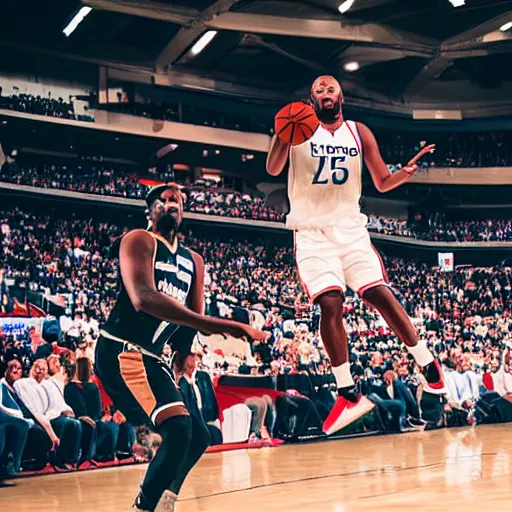 Image similar to Kendrick Lamar playing basketball in the NBA, high quality, dslr photo