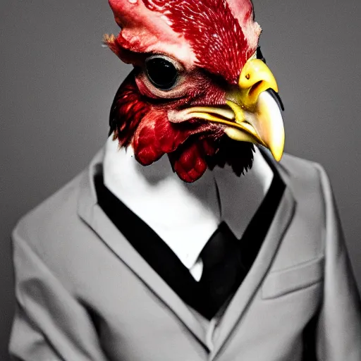 Image similar to a high quality photo of a chicken wearing a suit, Romanticism, 8k