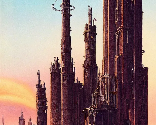 Image similar to steampunk tower by ralph mcquarrie and frank lloyd frank lloyd and bruce pennington and ted nasmith