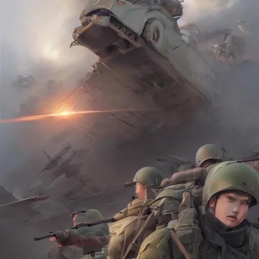 Prompt: World War 2 by Stanley Artgerm Lau, WLOP, Rossdraws, James Jean, Andrei Riabovitchev, Marc Simonetti, Yoshitaka Amano, ArtStation, CGSociety,