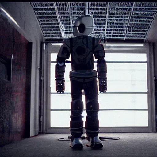 Image similar to movie still of eminem robot, cinematic composition, cinematic light, criterion collection, by edgar wright