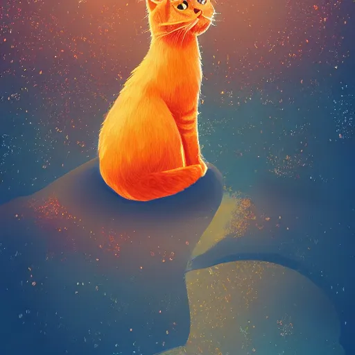 Prompt: A fuzzy orange cat sitting on planet earth, fantasy, intricate, ornate, Hyperdetailed, digital art, behance, artstation, smooth, sharp focus, bokeh, illustration, digital painting, elegant, symmetrical