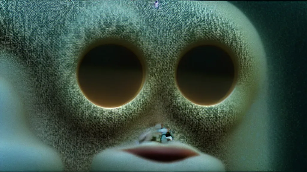 Image similar to a strange creature looks into your window, film still from the movie directed by Denis Villeneuve with art direction by Zdzisław Beksiński, close up, telephoto lens, shallow depth of field