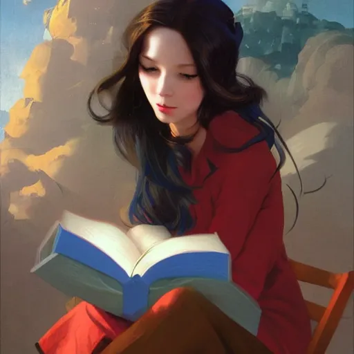 Prompt: a girl reading a book, hair flowing down, matte painting, bold shapes, hard edges, street art, trending on artstation, by huang guangjian and gil elvgren and sachin teng