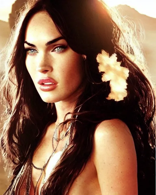 Image similar to megan fox as a hot Greek goddess in the sky, highly detailed, detailed face, beautiful face