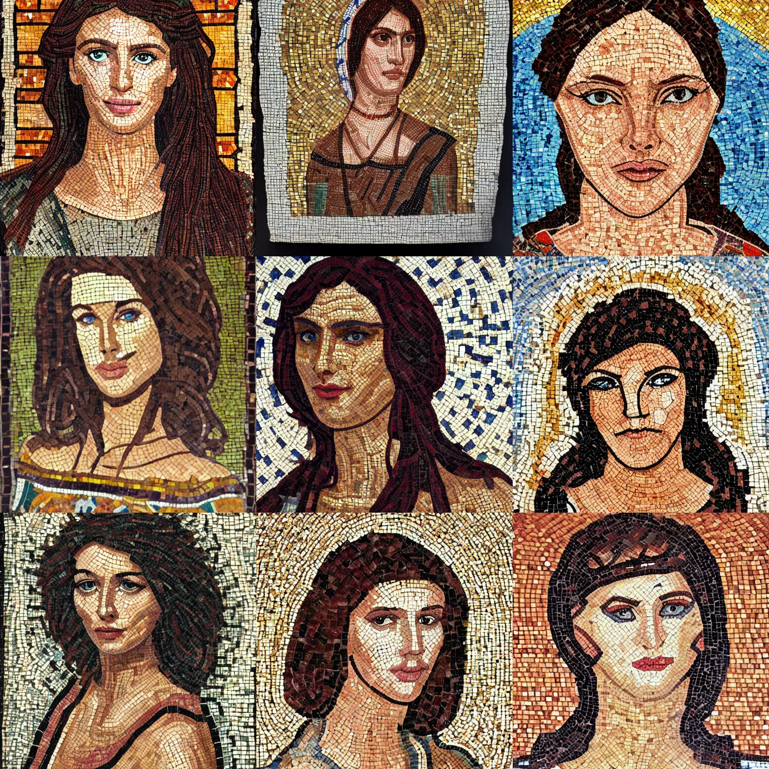 Prompt: beautiful woman portrait, roman mosaic